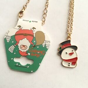 New Gold Tone Snowman Charm Necklace